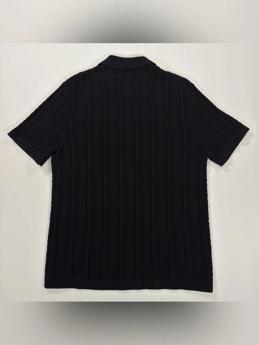 J.Crew Mens Medium Cable Knit Polo Shirt Short Sleeve Button Down Cardigan Black
